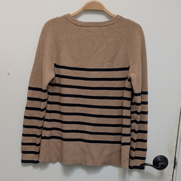 J. Jill Ribbed Striped Tan Navy Crewneck Pullover Sweater Medium - Picture 8 of 8